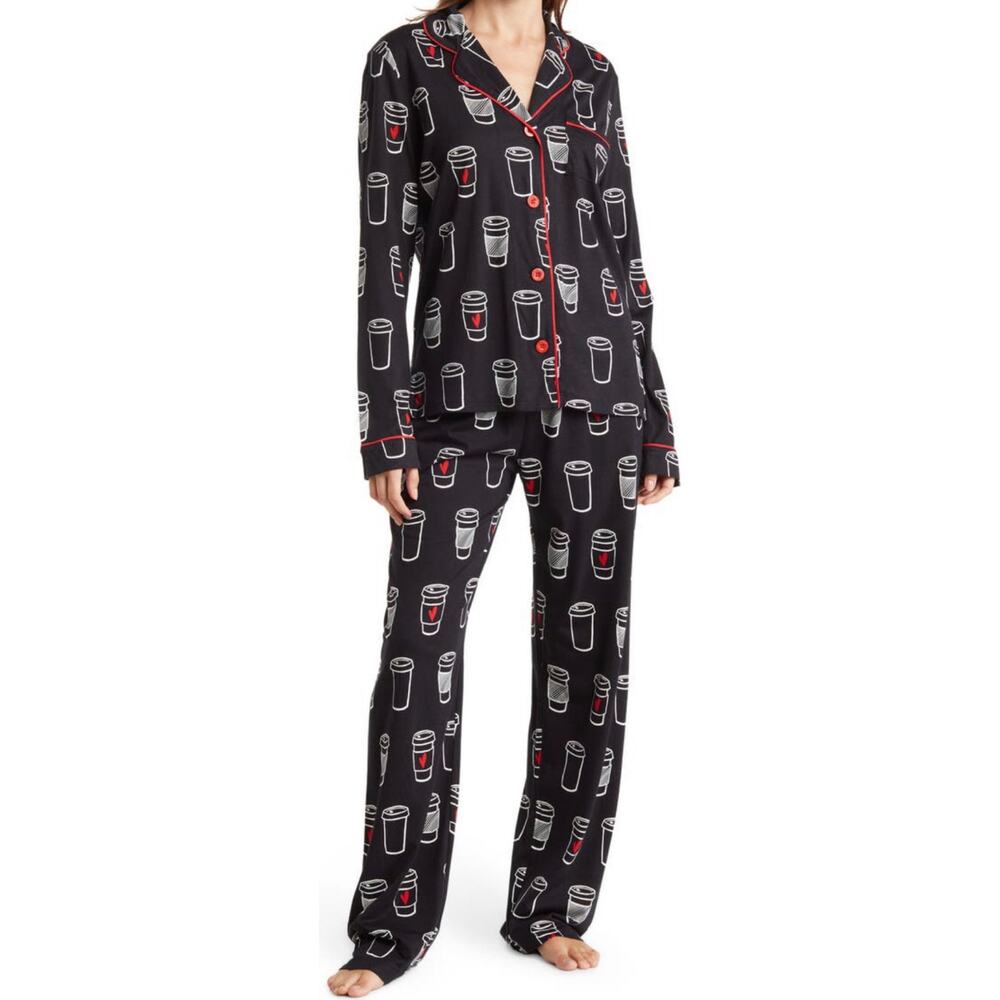 NWT PJ Salvage Jersey Long Sleeve Top & Pants Coffee/Tea 2 Piece Pajama Set (S)
